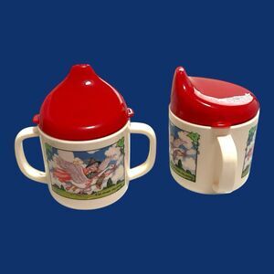 Vintage 1990s ZaK DESIGNS 2 Sippy Cups Double Handle MOTHER GOOSE Melamine NEW